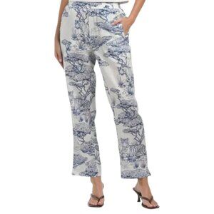 LAS SURENAS White Linen Blend Safari Pants